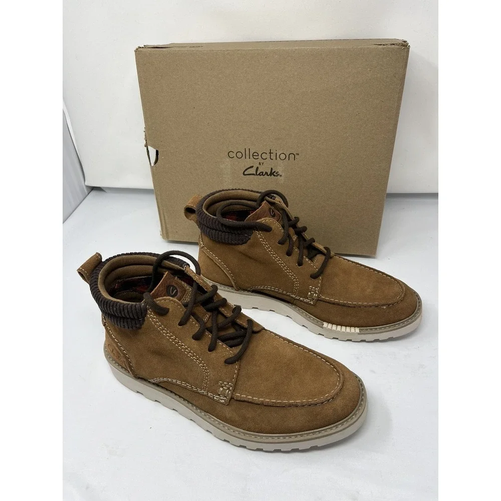 Clarks Men's Barnes Mid Boot Cola Suede Fabric Suede Size 8.5 8 1/2 New w/‎ BOX